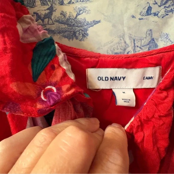 Old Navy Red Floral Hawaiian Ruffle Dress M - Picture 4 of 5